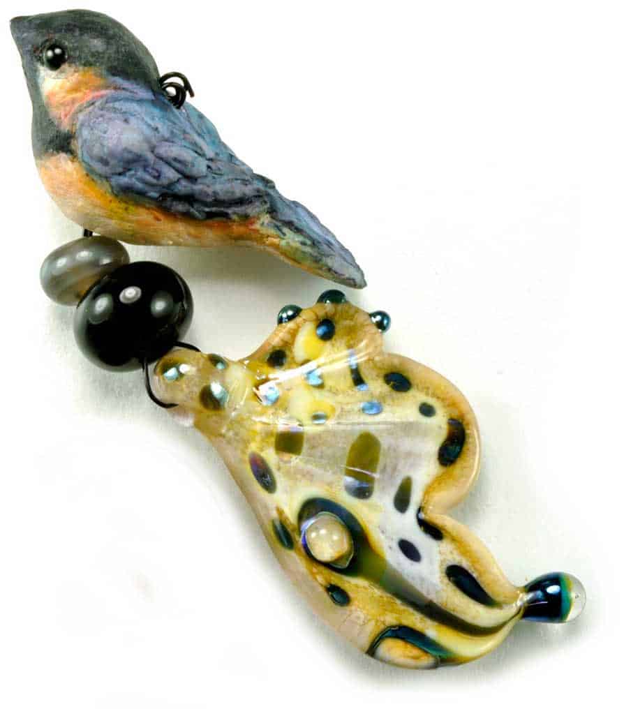 Kim Snider's Chickadee and butterfly wing art bead
